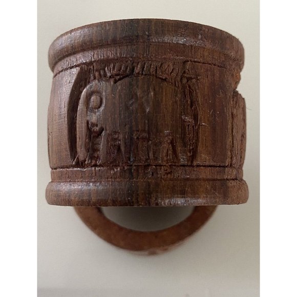 Vintage Elephant Retro Boho Hand Carved Wood Napkin Rings Holders India Set Of 8 - Picture 3 of 16